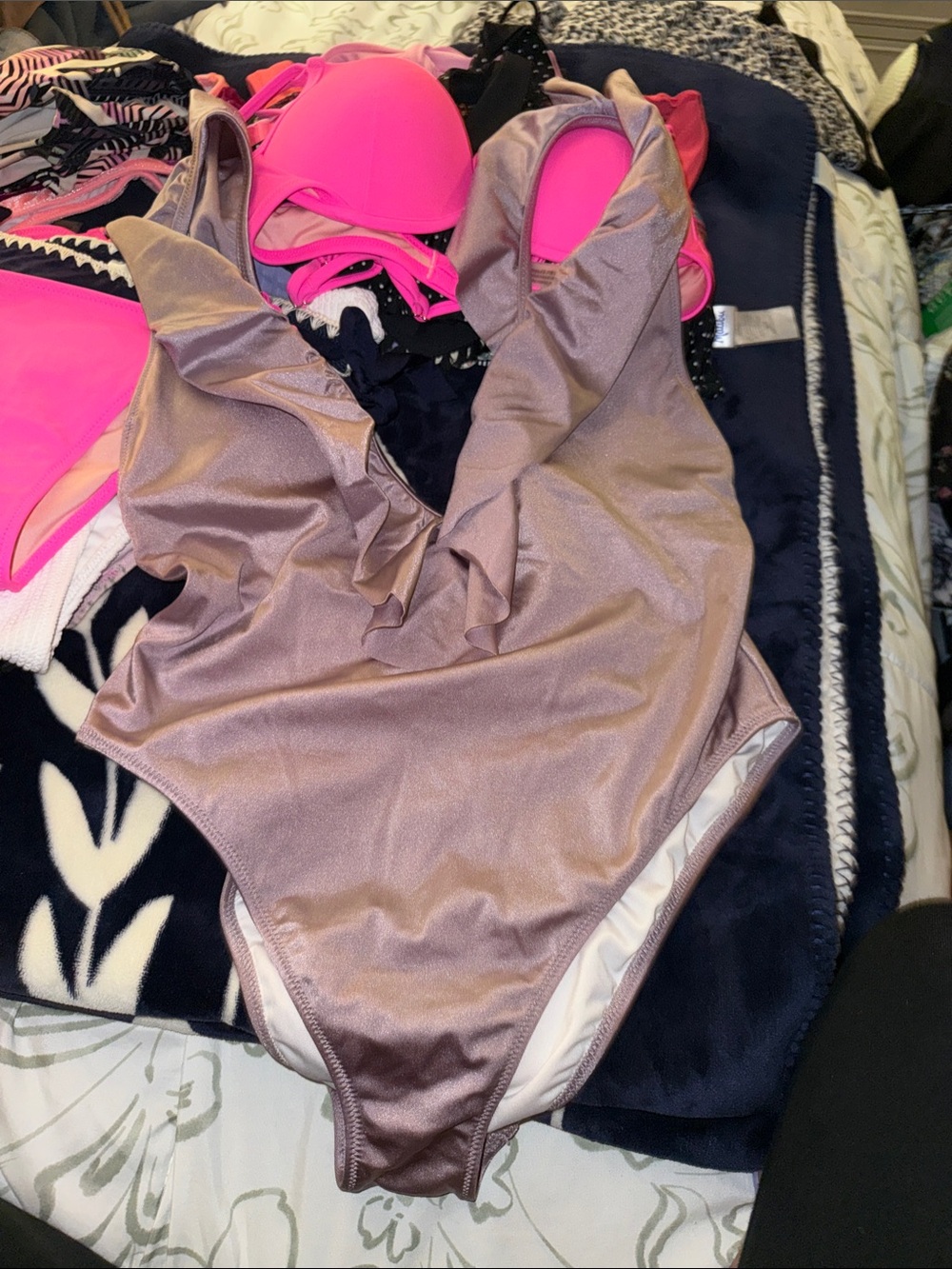 PINK Victoria's Secret Metallic Mauve One-Piece Swimsuit